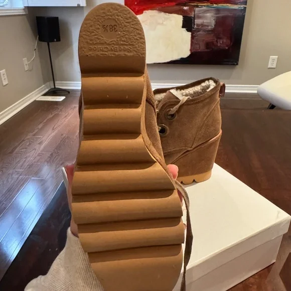 See By Chloe Ethel Brown Shearling-Lined Suede Wedge Desert Boot - Picture 3 of 3